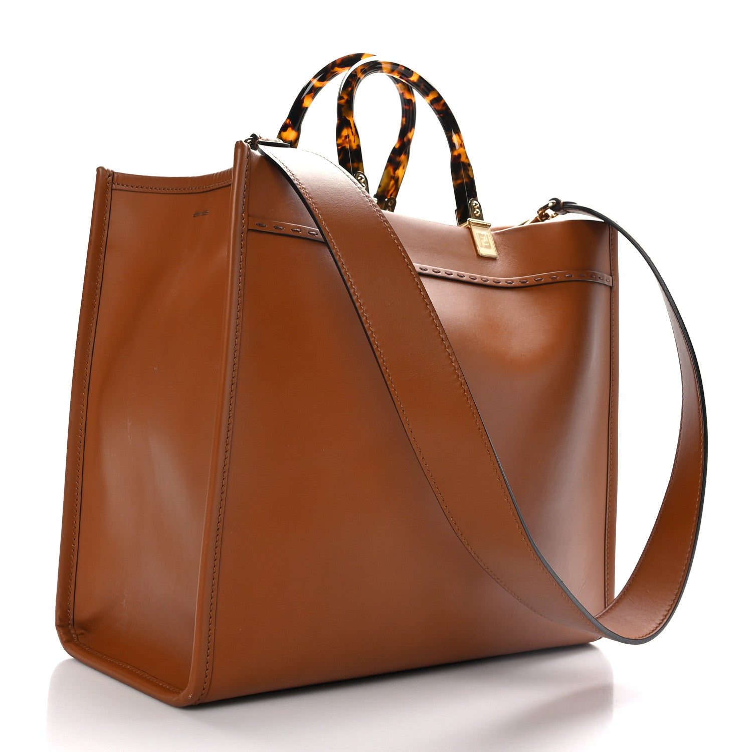 Fendi Vitello King Plexiglass Medium Fendi Sunshine Shopper Tote Cuoio 3 of 7
