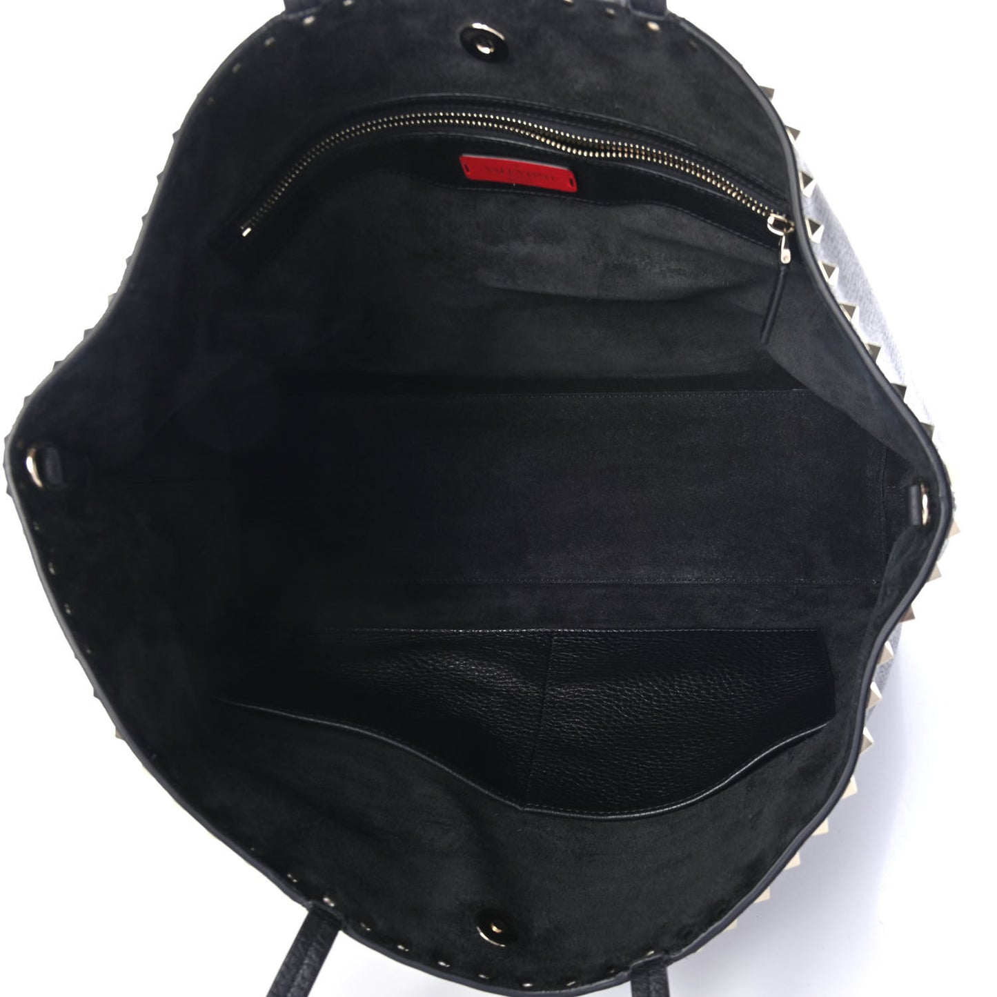 Grained Calfskin Rockstud Shoulder Tote Black