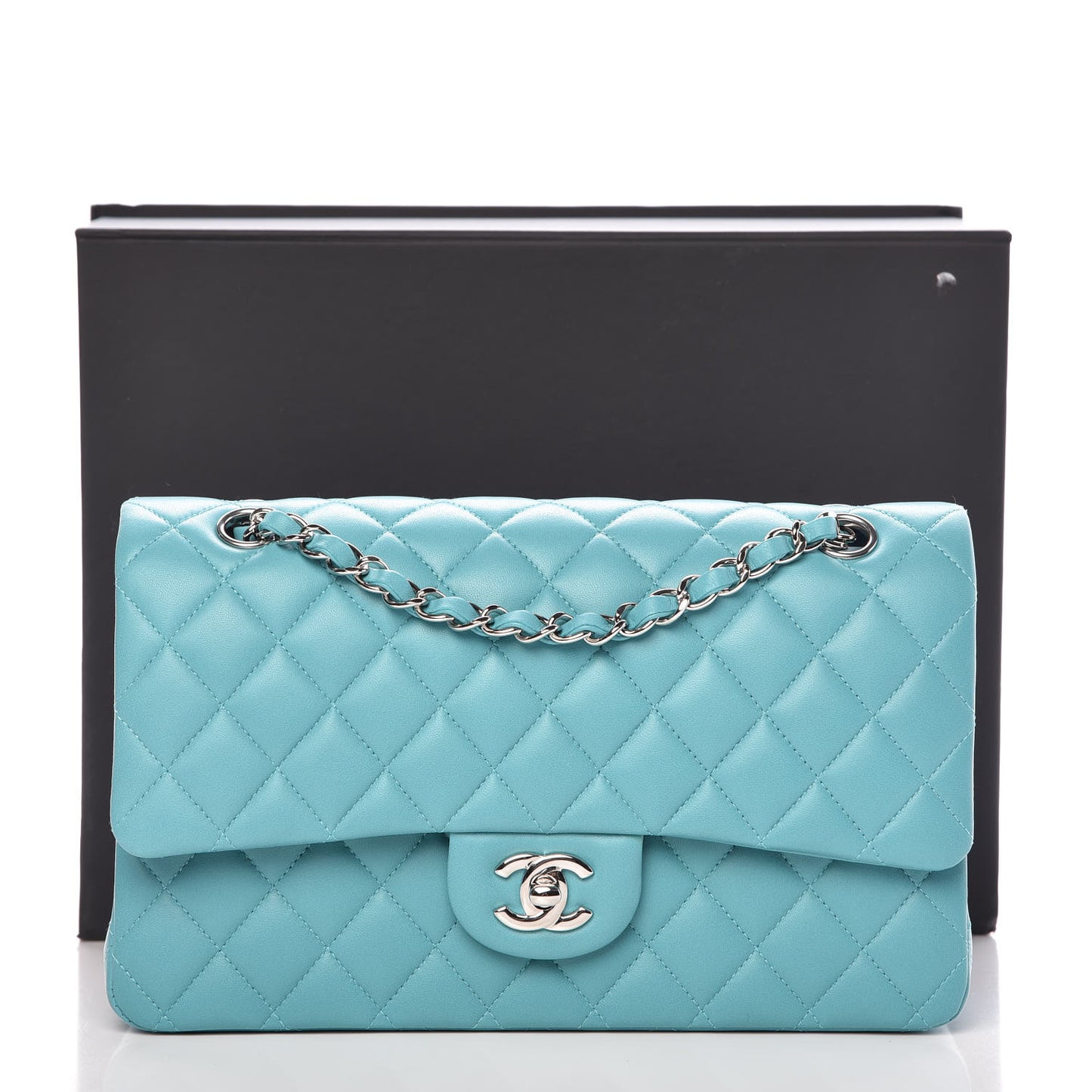 Lambskin Quilted Medium Double Flap Turquoise