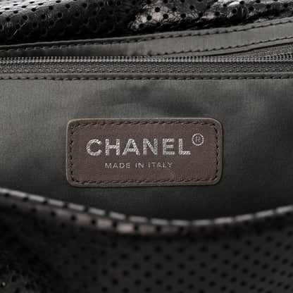 Chanel Metallic Crackled Calfskin Perforated Drill Flap Black 6 of 11