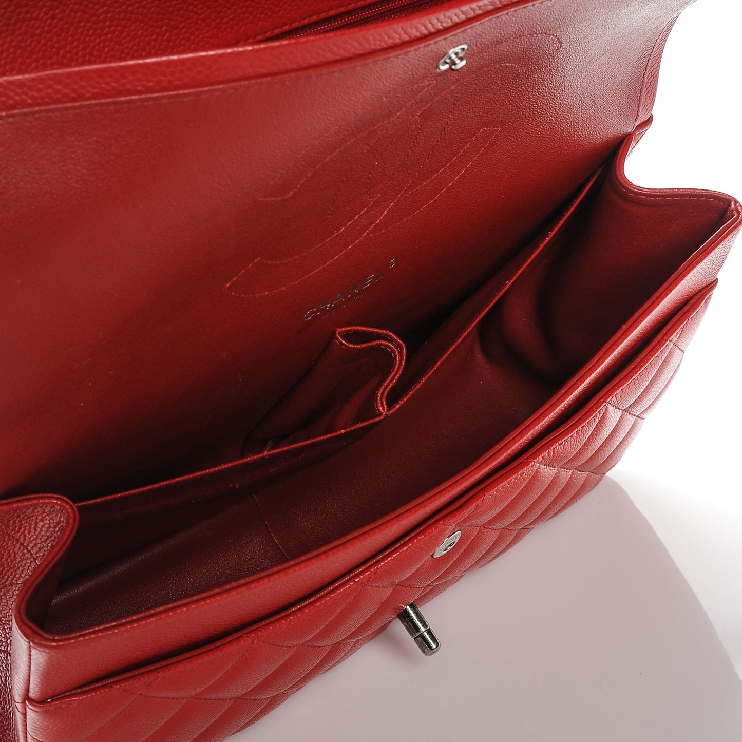 Caviar Quilted Jumbo Double Flap Red