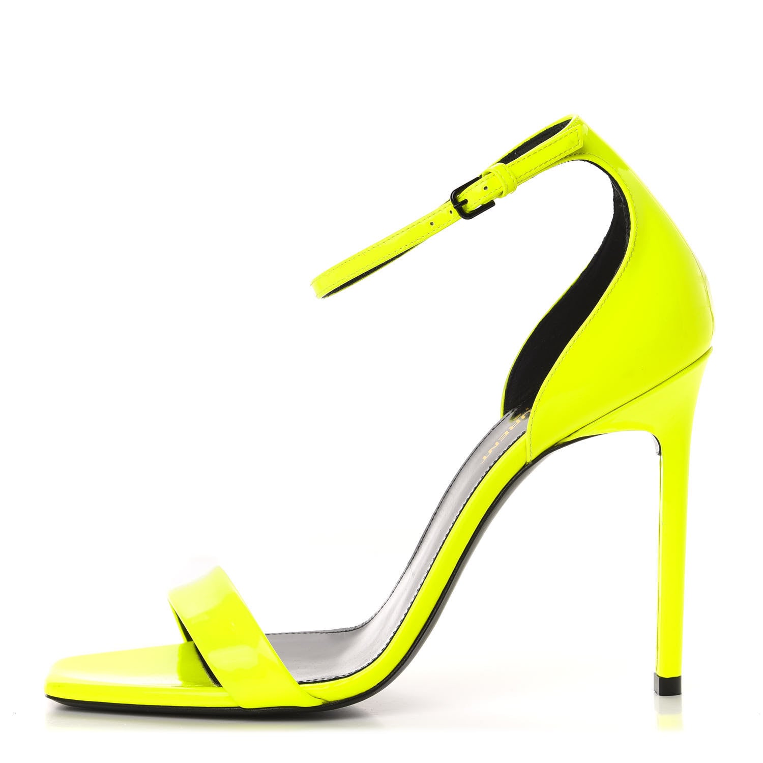 Saint Laurent Patent Calfskin Jane 105 Ankle Strap Sandals 39 Yellow Fluo 1 of 12