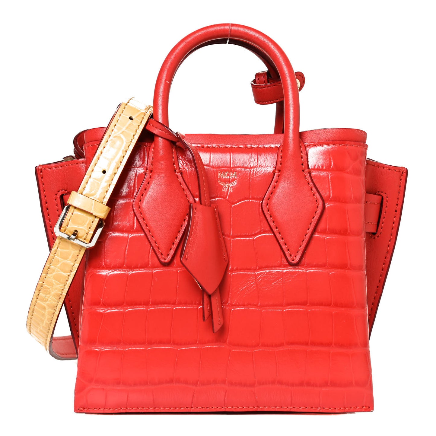 Calfskin Crocodile Embossed Mini Neo Milla Tote Ruby Red