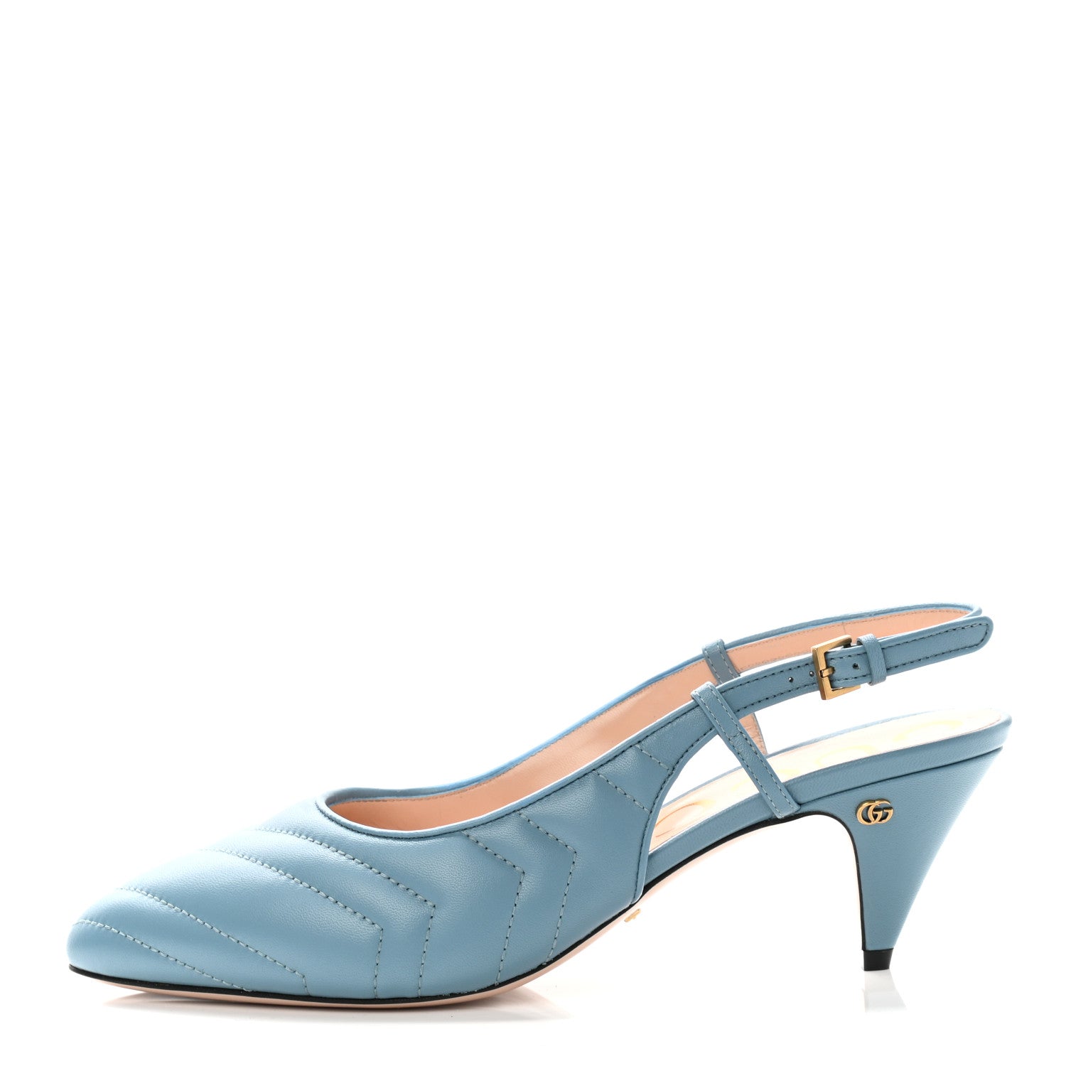 Gucci Nappa Charlotte Chevron Matelasse Double G 75mm Slingback Pumps 36.5 Sweet Blue 1 of 9