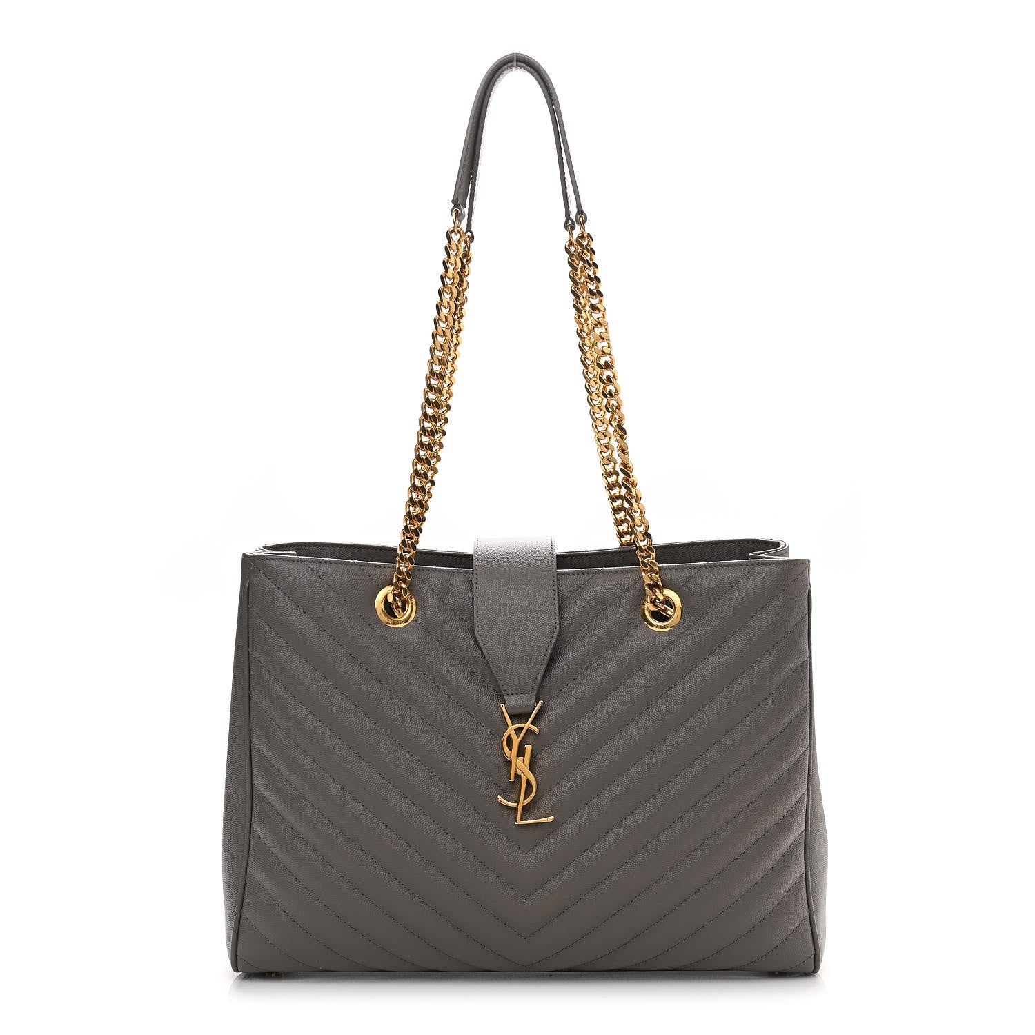 Saint Laurent Grain De Poudre Matelasse Chevron Monogram Shopping Bag Fog 1 of 15