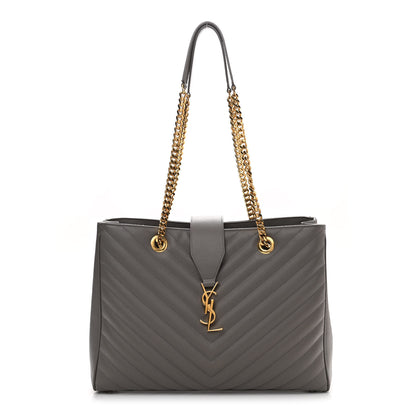 Saint Laurent Grain De Poudre Matelasse Chevron Monogram Shopping Bag Fog 1 of 15