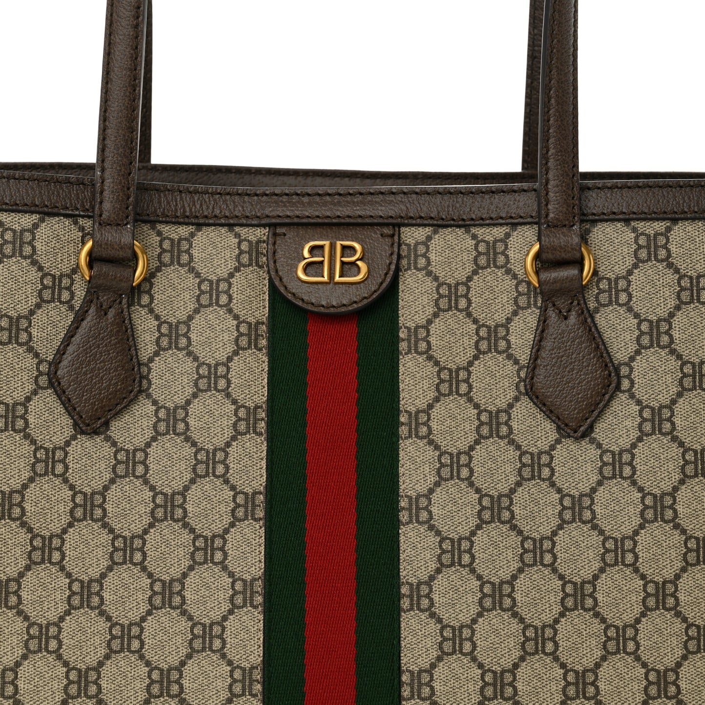 X BALENCIAGA BB Supreme Monogram Web Medium Ophidia Shopping Tote Beige New Acero