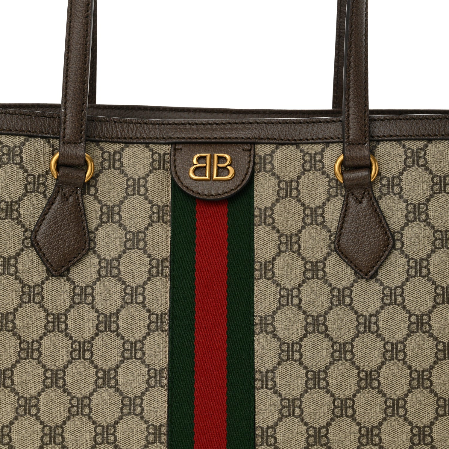Gucci X BALENCIAGA BB Supreme Monogram Web Medium Ophidia Shopping Tote Beige New Acero 8 of 13