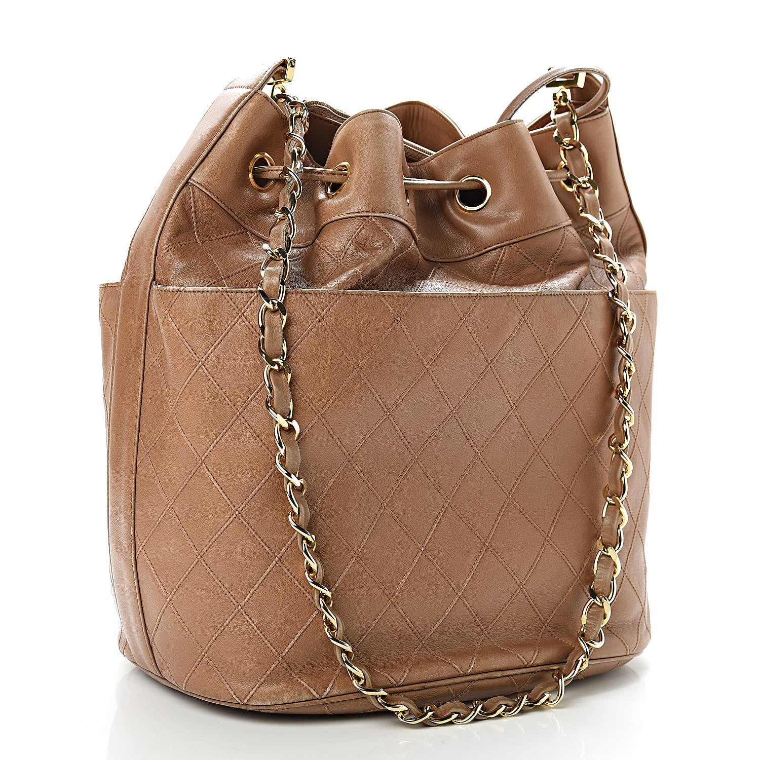 Chanel Lambskin Diamond Stitched CC Drawstring Bag Beige 3 of 10