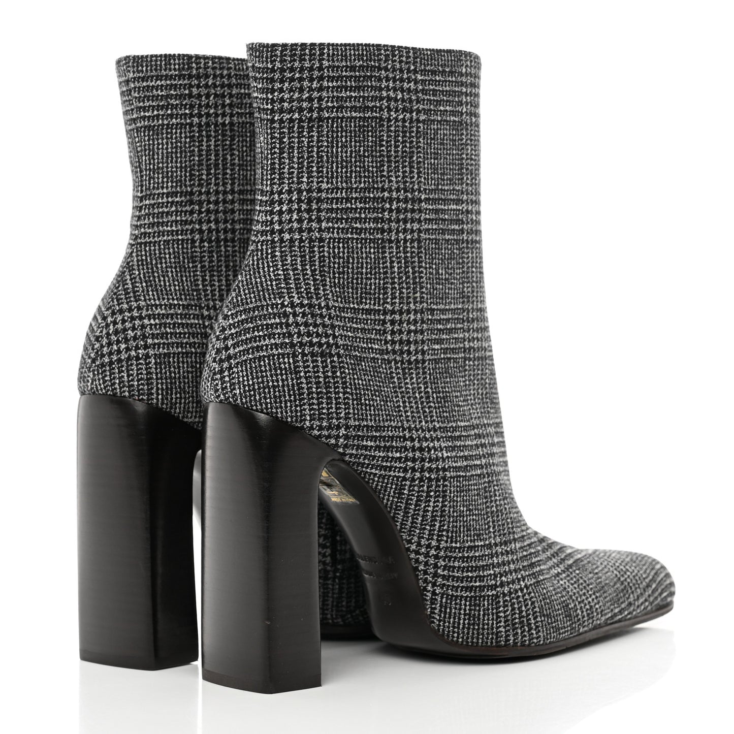Wool Plaid Ankle Boots 40 Black White