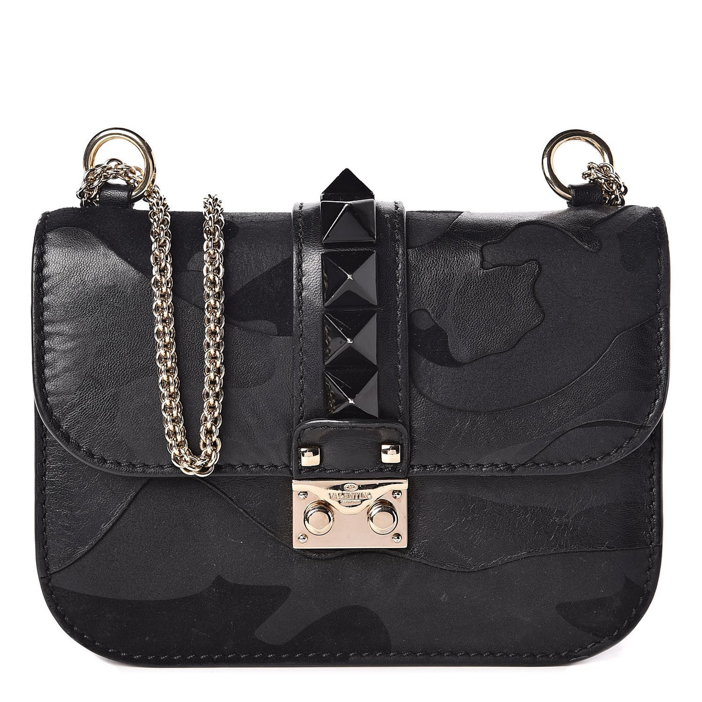 Nappa Camouflage Small Glam Lock Rockstud Flap Black