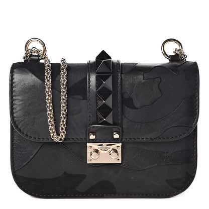 Valentino Garavani Nappa Camouflage Small Glam Lock Rockstud Flap Black 1 of 10