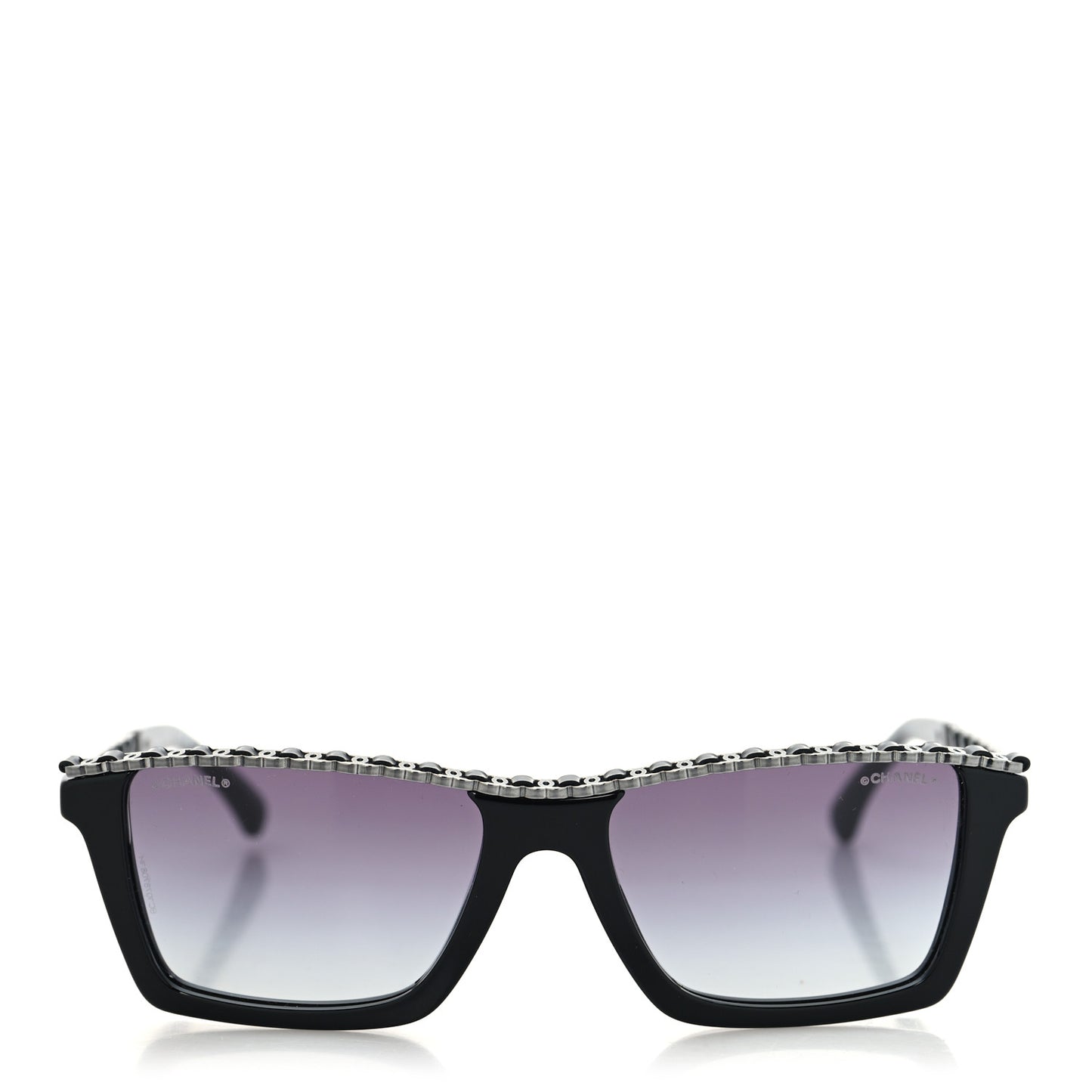 Acetate Metal Calfskin CC Square Sunglasses 5548-Q-A Black