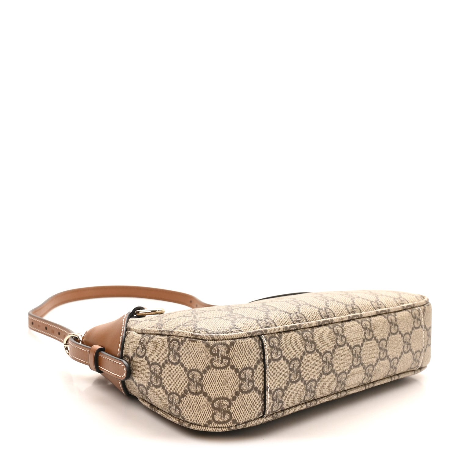 Gucci GG Supreme Monogram Textured Calfskin Small Emblem Shoulder Bag Beige Dark Brown 4 of 10