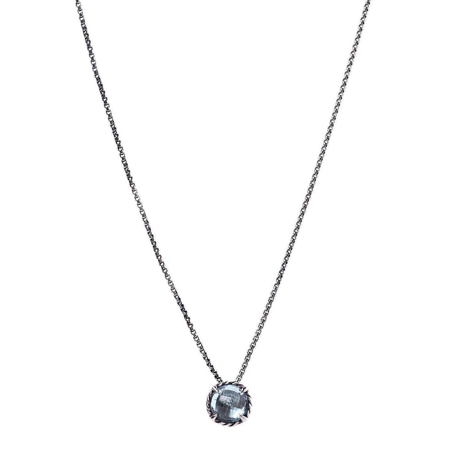 Sterling Silver Blue Topaz 8mm Chatelaine Pendant Necklace