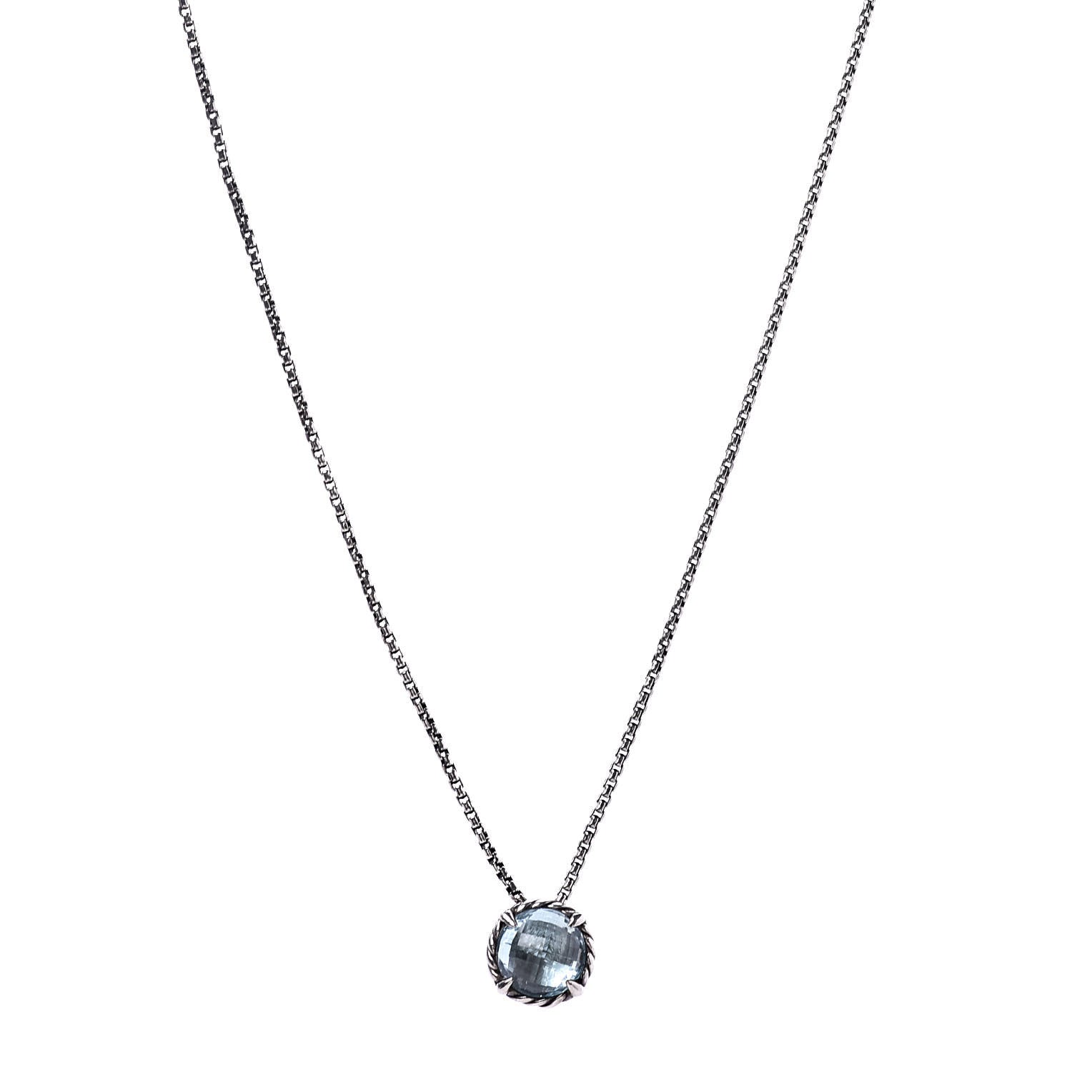 David Yurman Sterling Silver Blue Topaz 8mm Chatelaine Pendant Necklace 1 of 7
