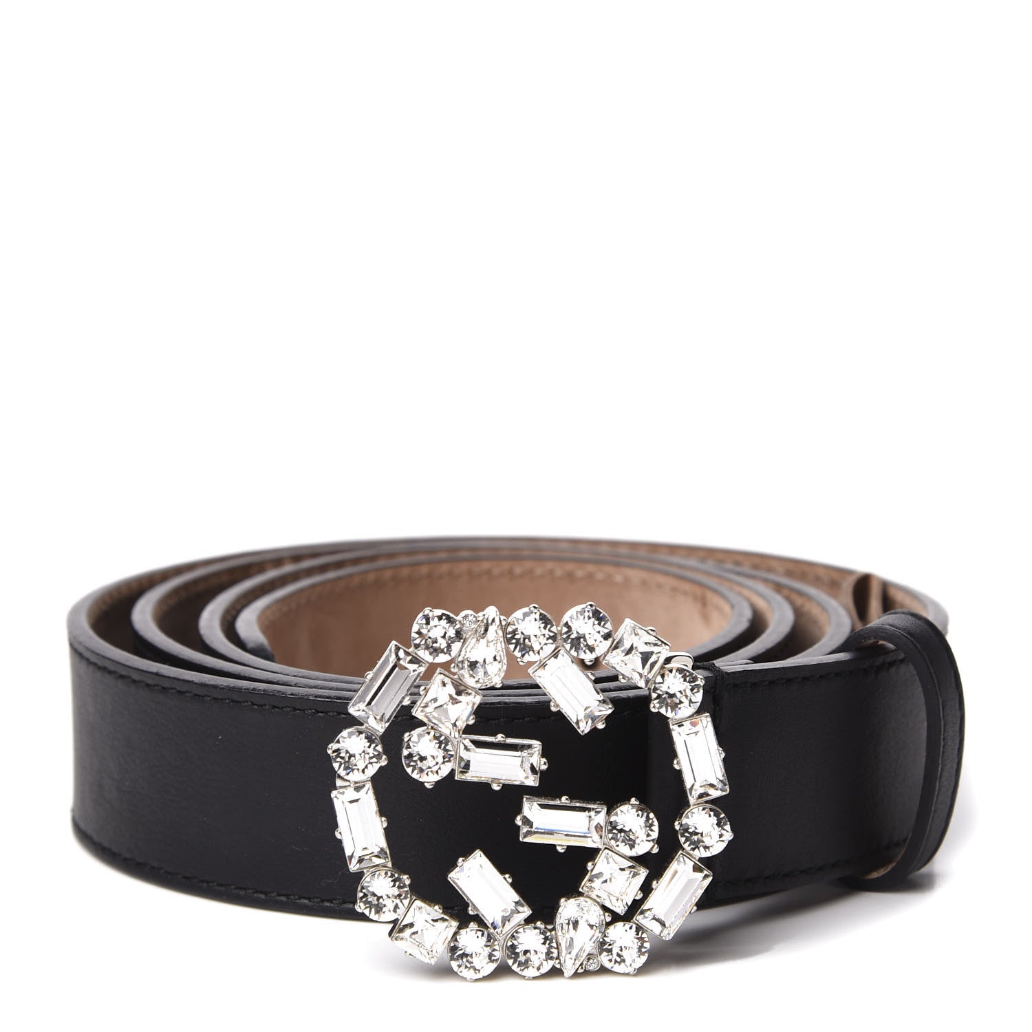 Gucci Calfskin Crystal Interlocking G Belt 100 40 Black 1 of 5