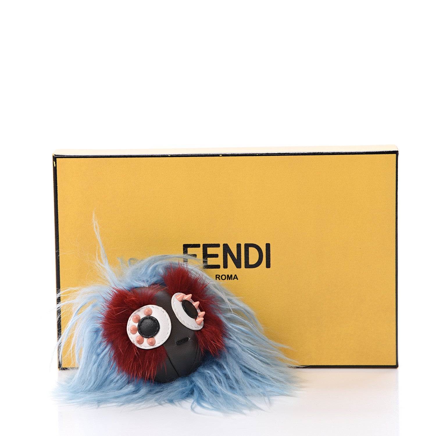 Fendi Alpaca Mink Fur Faces Micro Bag Bug Charm Blue Multicolor 5 of 5