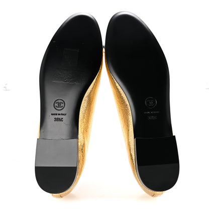 Chanel Metallic Crackled Laminated Calfskin CC Cap Toe Ballerina Flats 38.5 Gold Silver 6 of 10