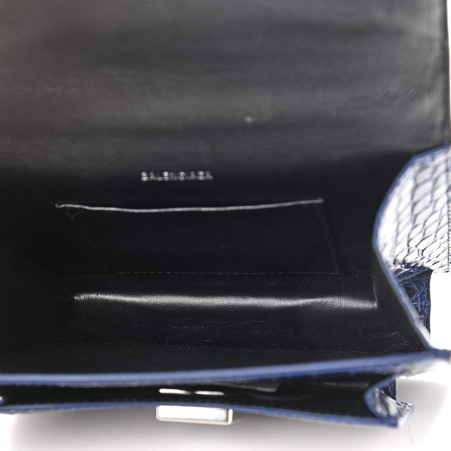 Shiny Calfskin Crocodile Embossed XS Sharp Top Handle Bag Navy