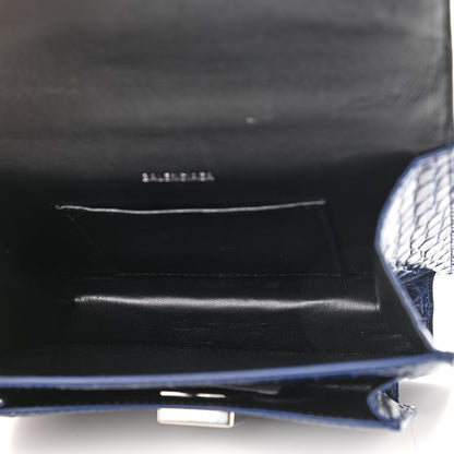 Balenciaga Shiny Calfskin Crocodile Embossed XS Sharp Top Handle Bag Navy 5 of 10