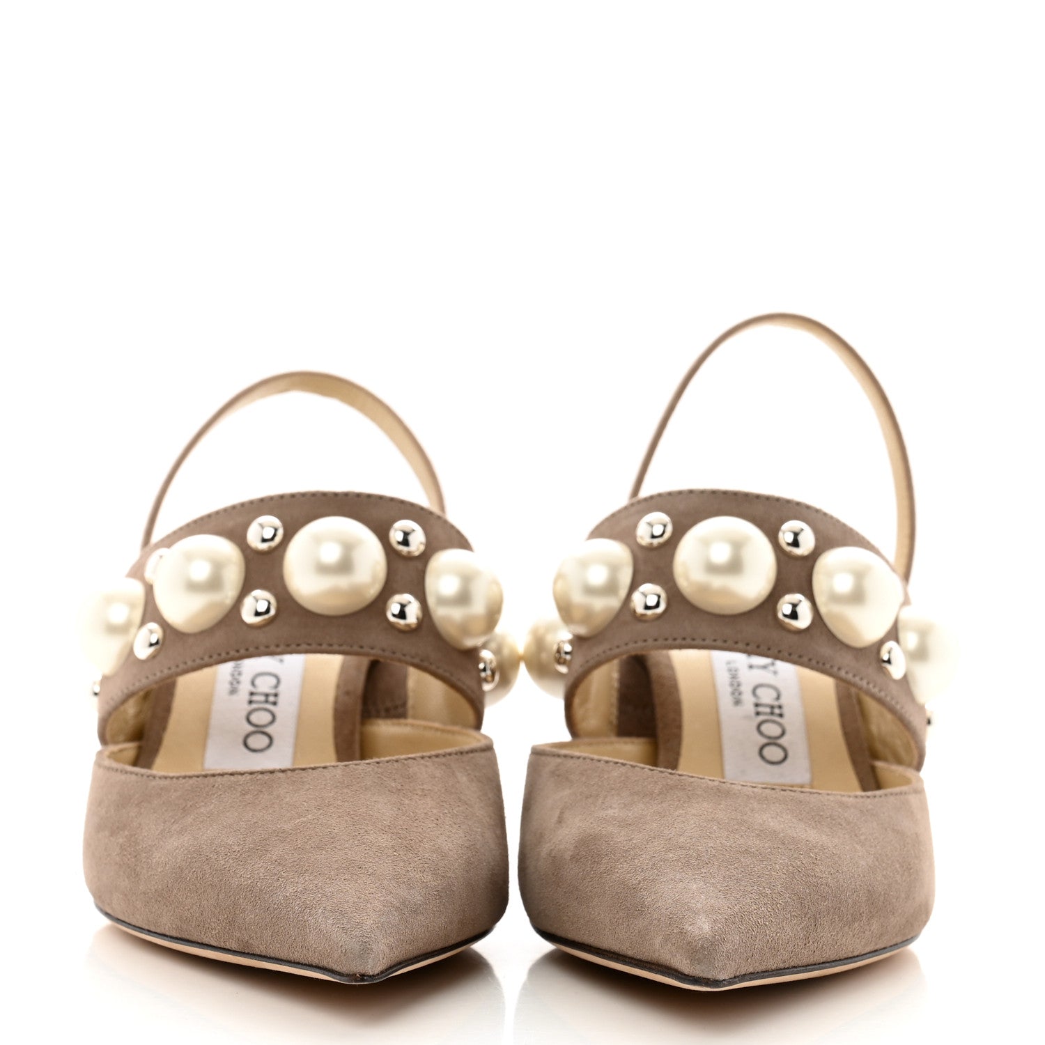 Jimmy Choo Suede Pearl Embellished Breslin Slingback Pumps 35.5 Grey 3 of 8