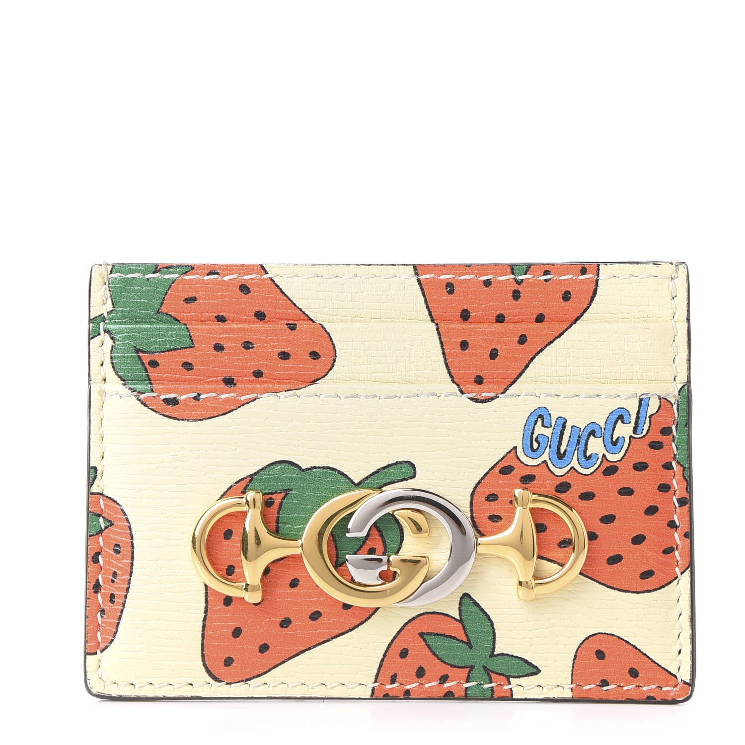 Gucci Calfskin Strawberry Print Zumi Case Case Ivory Red 1 of 9