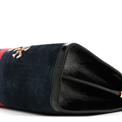 Gucci Suede Patent Web Dragon Embroidered Medium Ophidia Chain Shoulder Bag Blue Multicolor Black 19 of 21