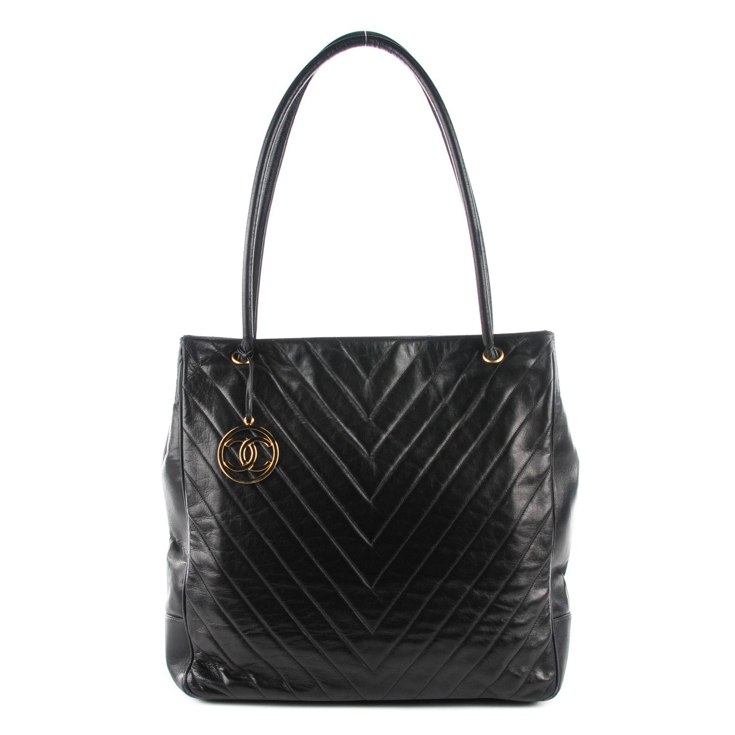 Lambskin Chevron Quilted Shoulder Bag Black