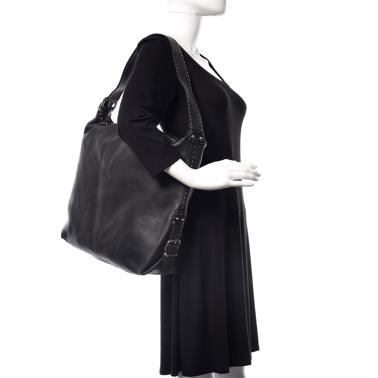 Fendi Calfskin Romano Large Selleria Hobo Black 2 of 14