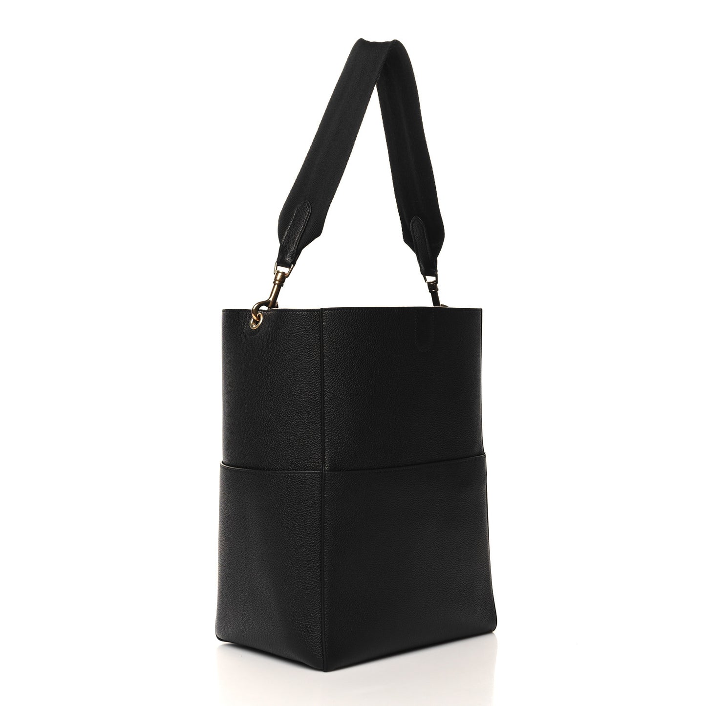 Soft Grained Calfskin Sangle Bucket Bag Black