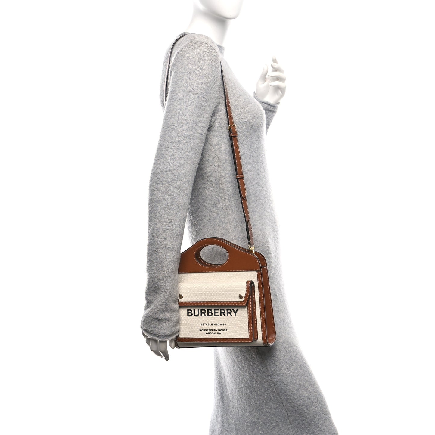 Canvas Smooth Calfskin Two Tone Mini Pocket Bag Natural Malt Brown
