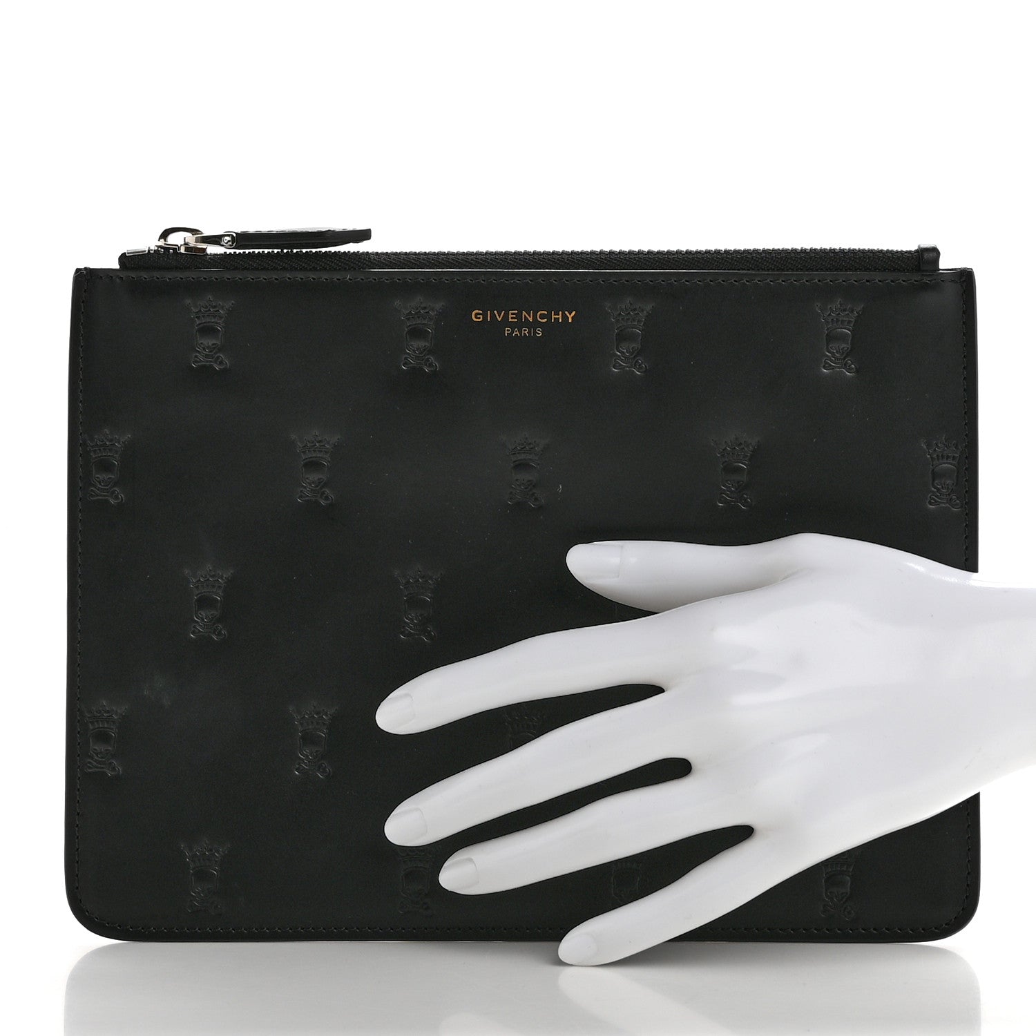 Givenchy Smooth Calfskin Skull Embossed Zip Pouch Black 2 of 9