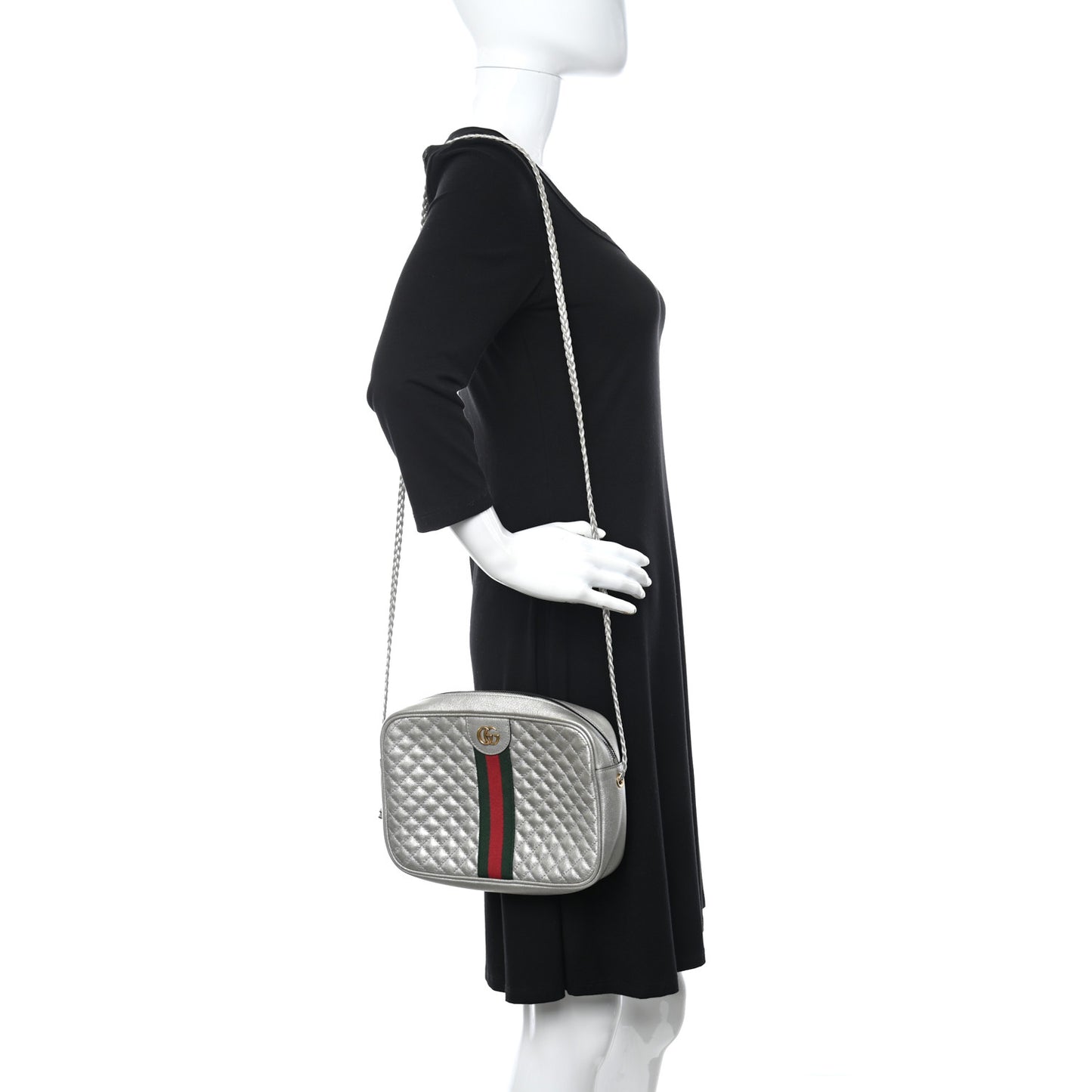 Laminated Nappa Web Trapuntata Small GG Shoulder Bag Argento
