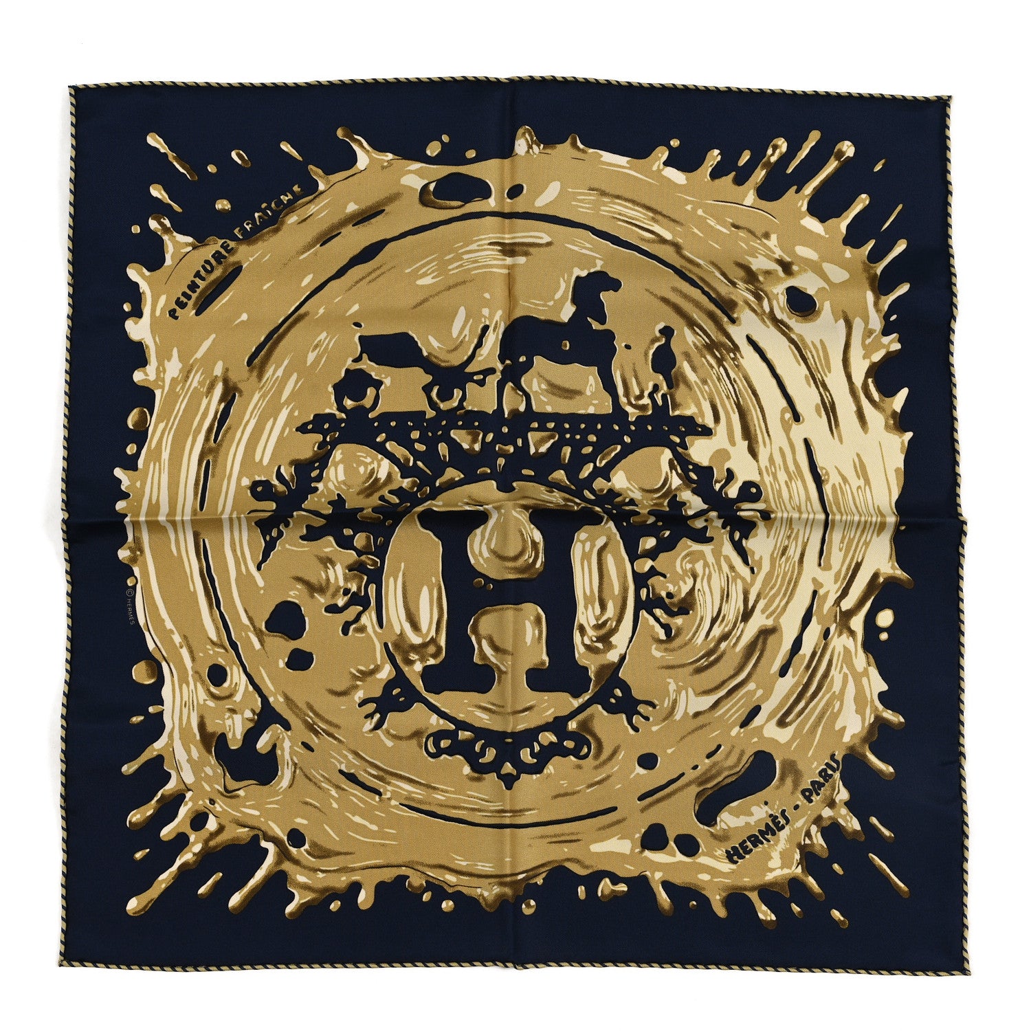 Hermes Silk Peinture Fraiche Scarf 45 Bleu Black Bronze 1 of 3