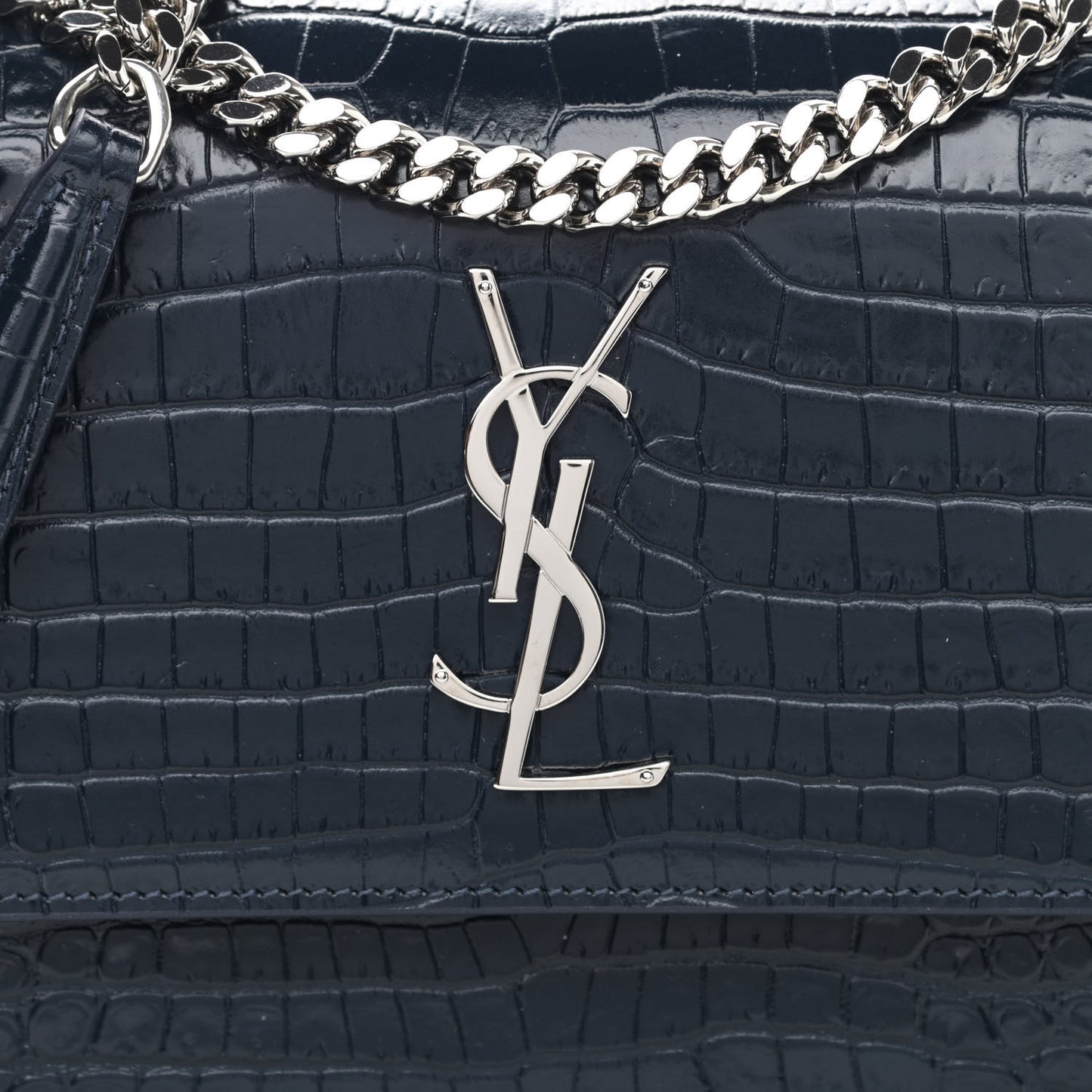 Calfskin Crocodile Embossed Medium Monogram Sunset Navy