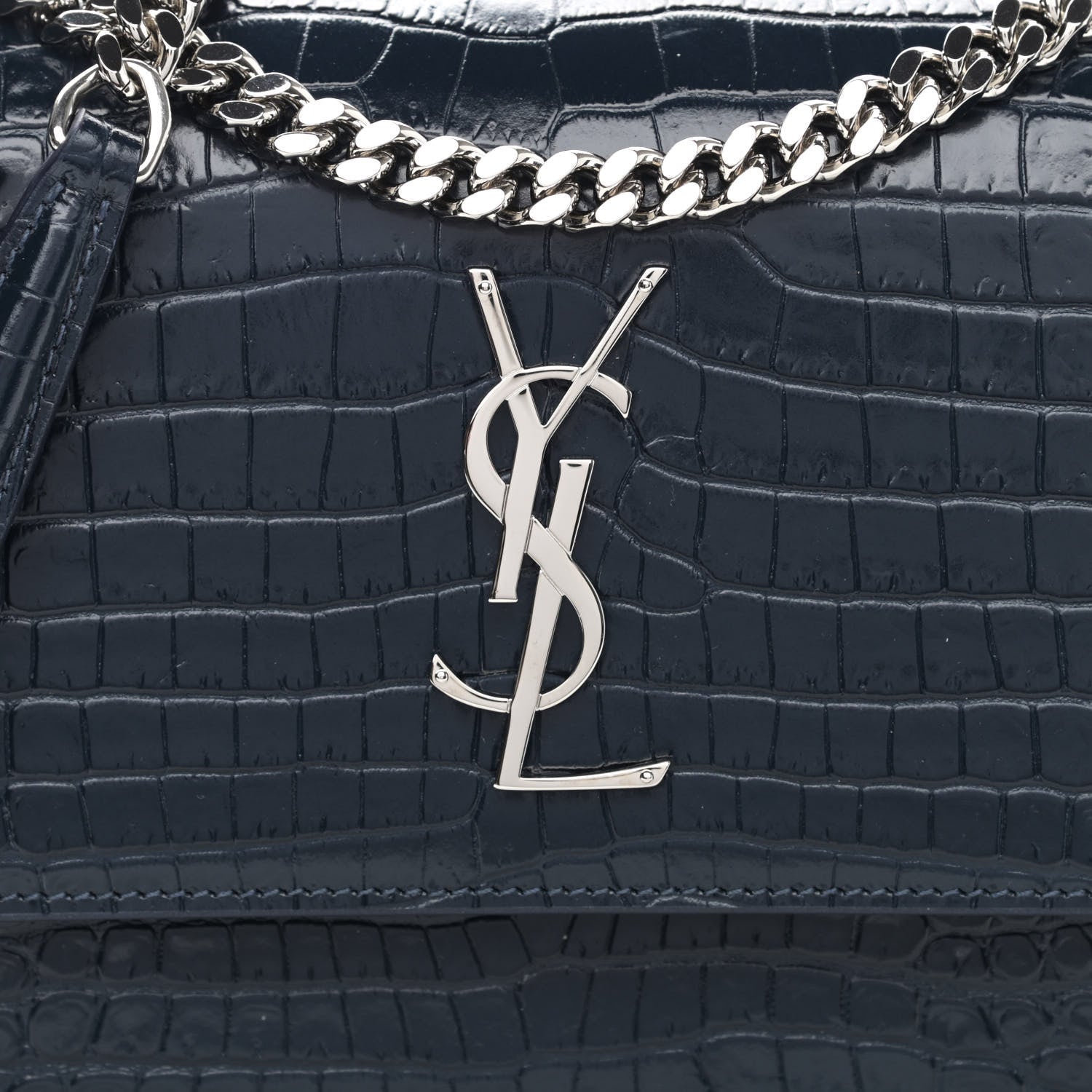 Saint Laurent Calfskin Crocodile Embossed Medium Monogram Sunset Navy 8 of 10