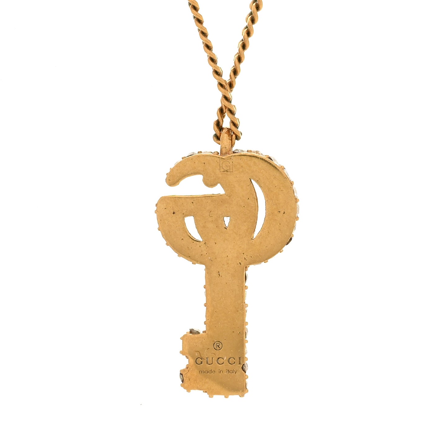 Metal Crystal Double G Key Pendant Necklace Gold
