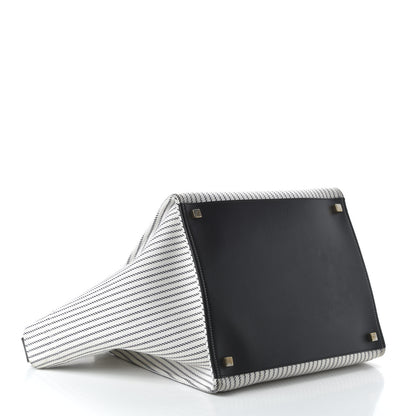 Celine Cotton Canvas Striped Medium Phantom Luggage White Navy 4 of 10