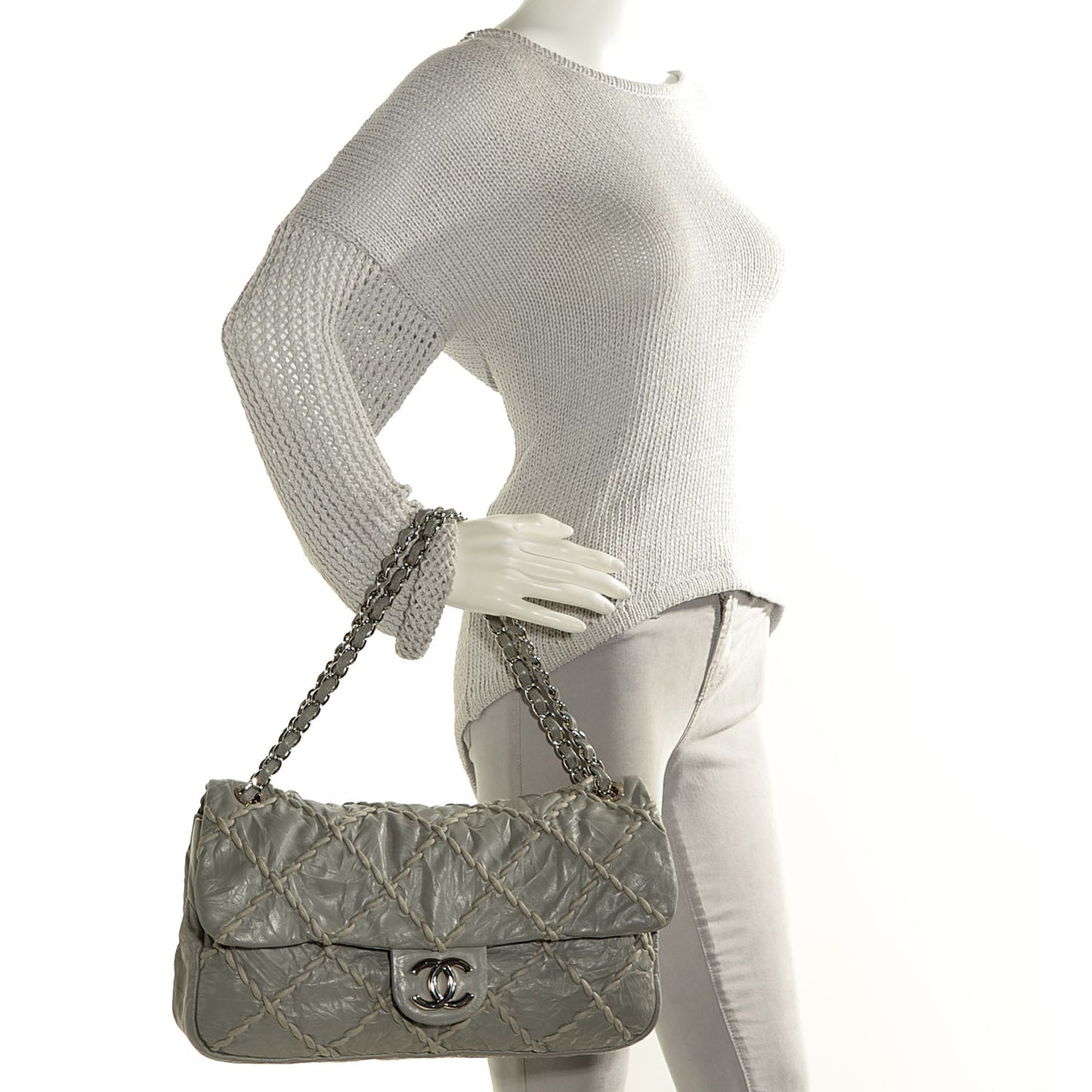 Calfskin Ultra Stitch Oversized Flap Grey
