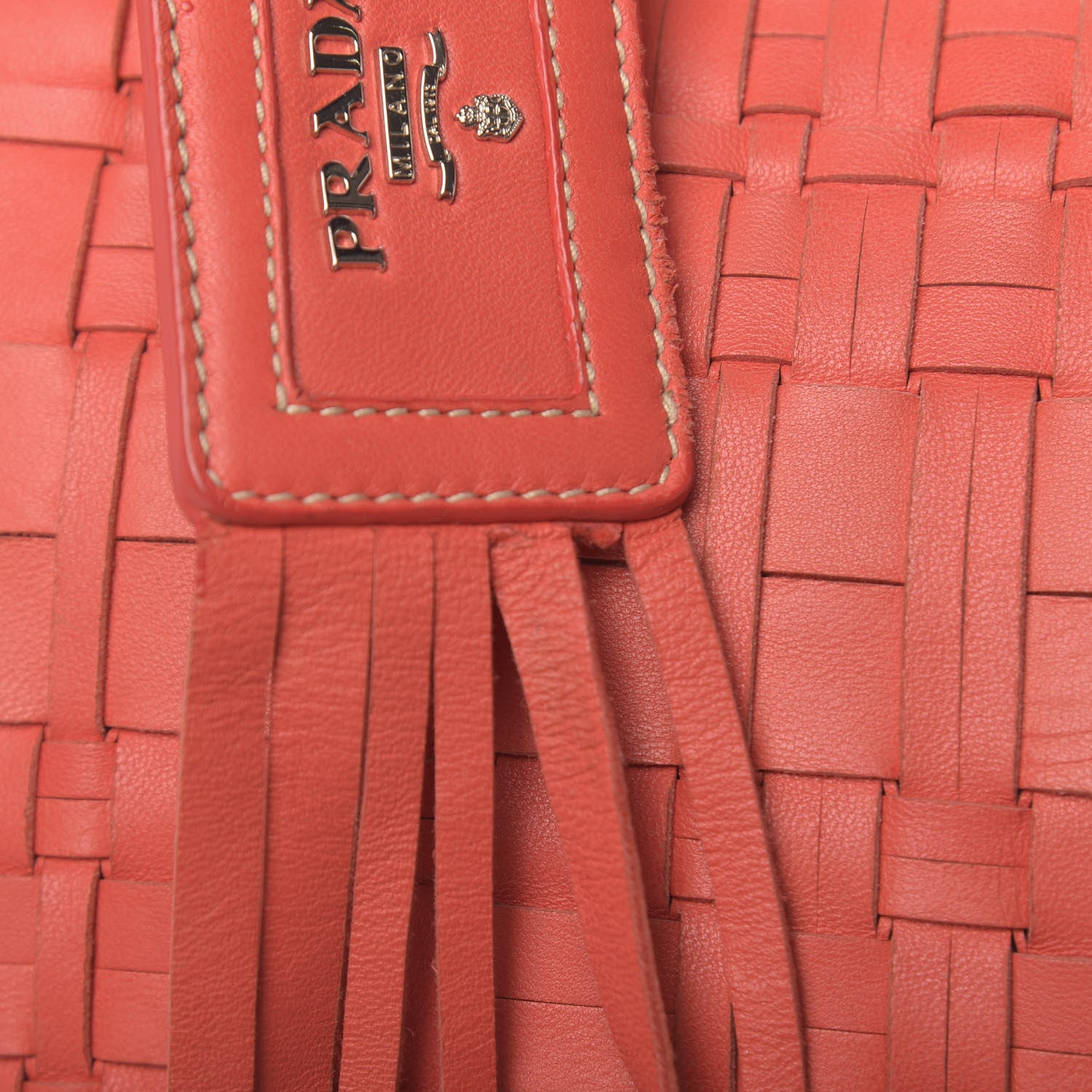 Prada Nappa Woven Tote Corallo 11 of 17