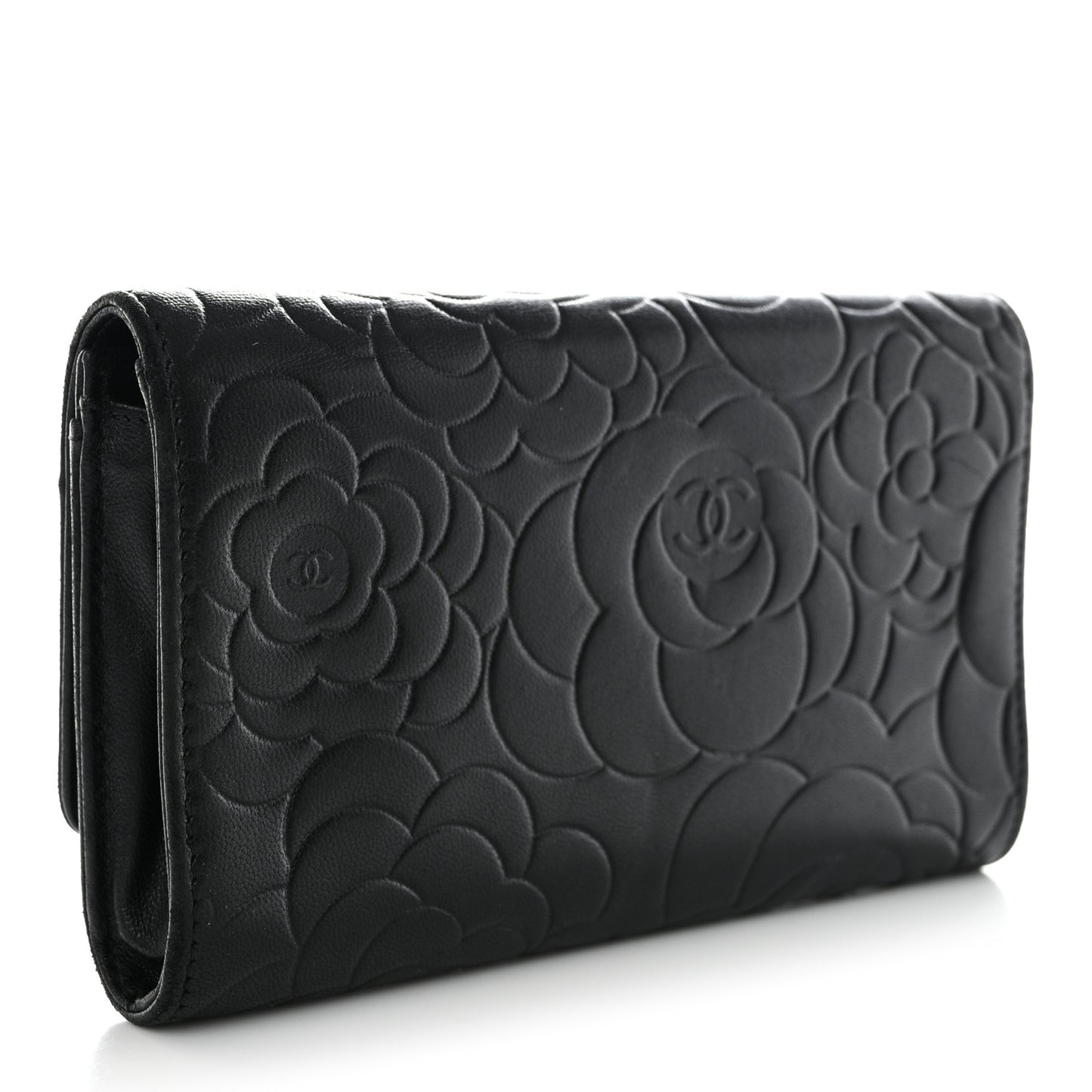Lambskin Camellia Embossed Medium Wallet Black