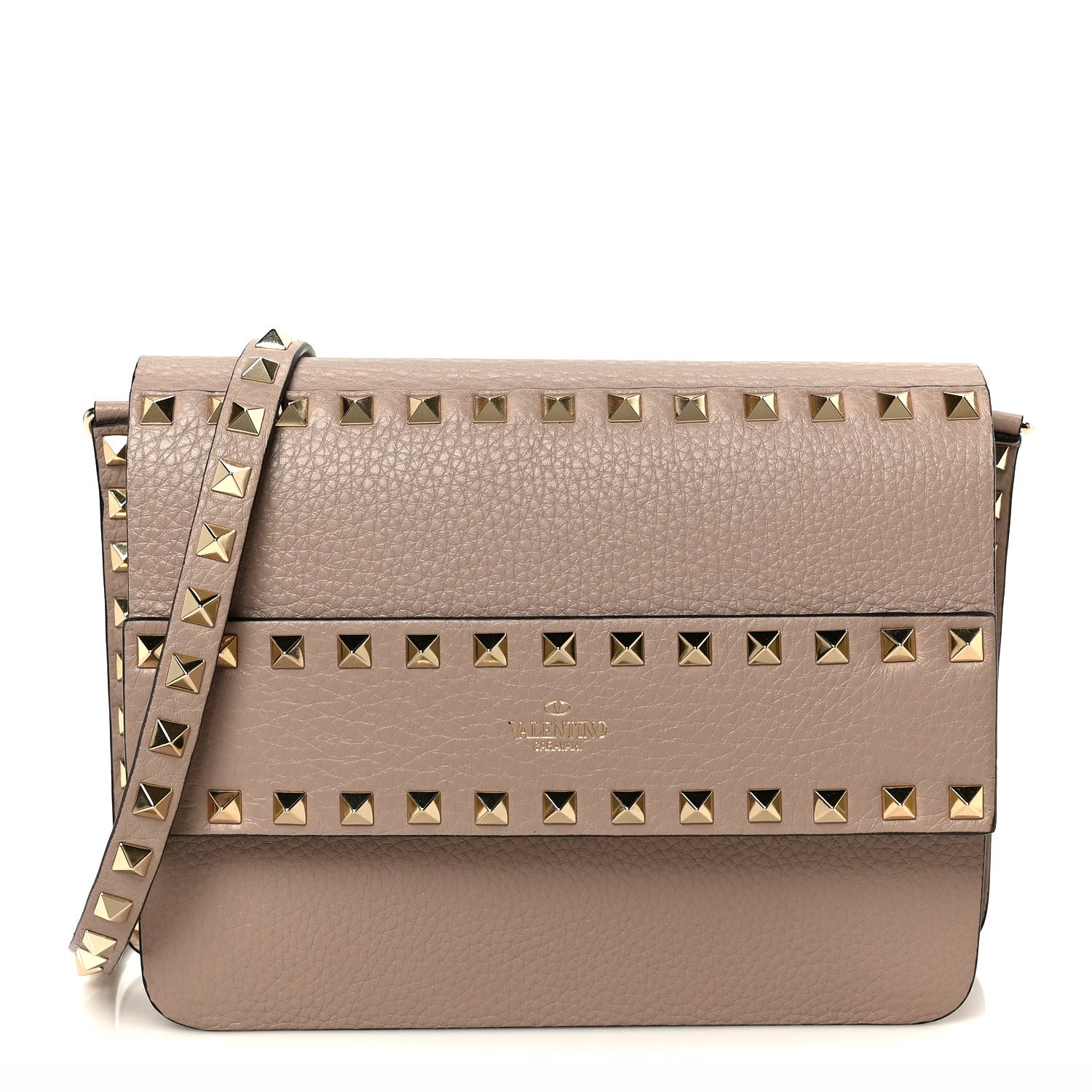 Valentino Garavani Pebbled Calfskin Rockstud Side Slip Crossbody  Poudre 1 of 9