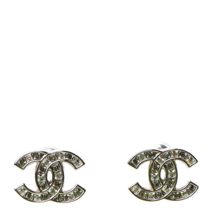 Chanel Baguette Crystal CC Earrings Silver Grey 1 of 5