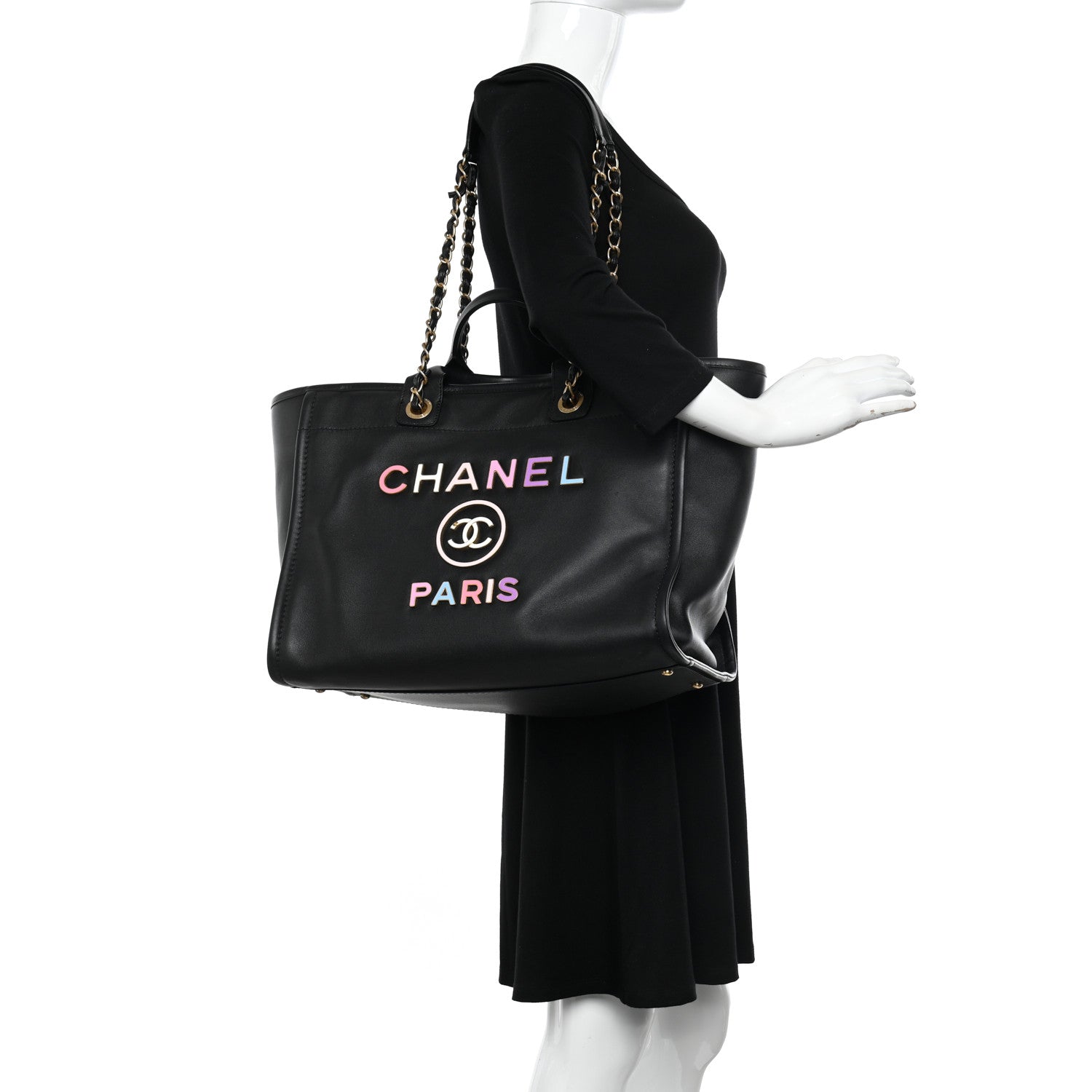 Chanel Calfskin Medium Deauville Tote Black Multicolor 2 of 16