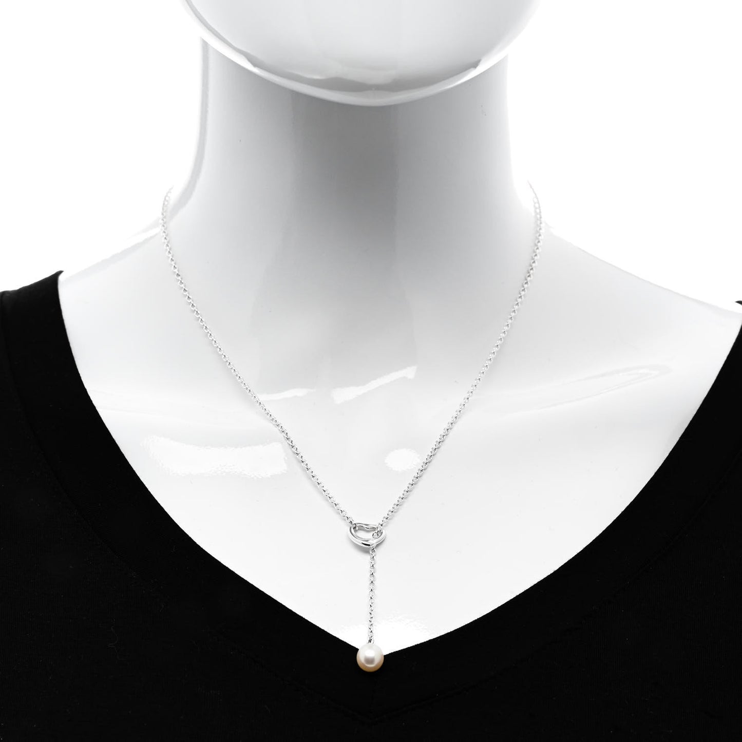 Sterling Silver Pearl 7.5-8mm Elsa Peretti Open Heart Lariat Necklace