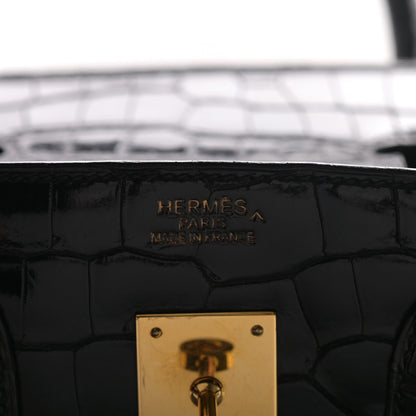 Hermes Shiny Porosus Crocodile Birkin 35 Black 20 of 30
