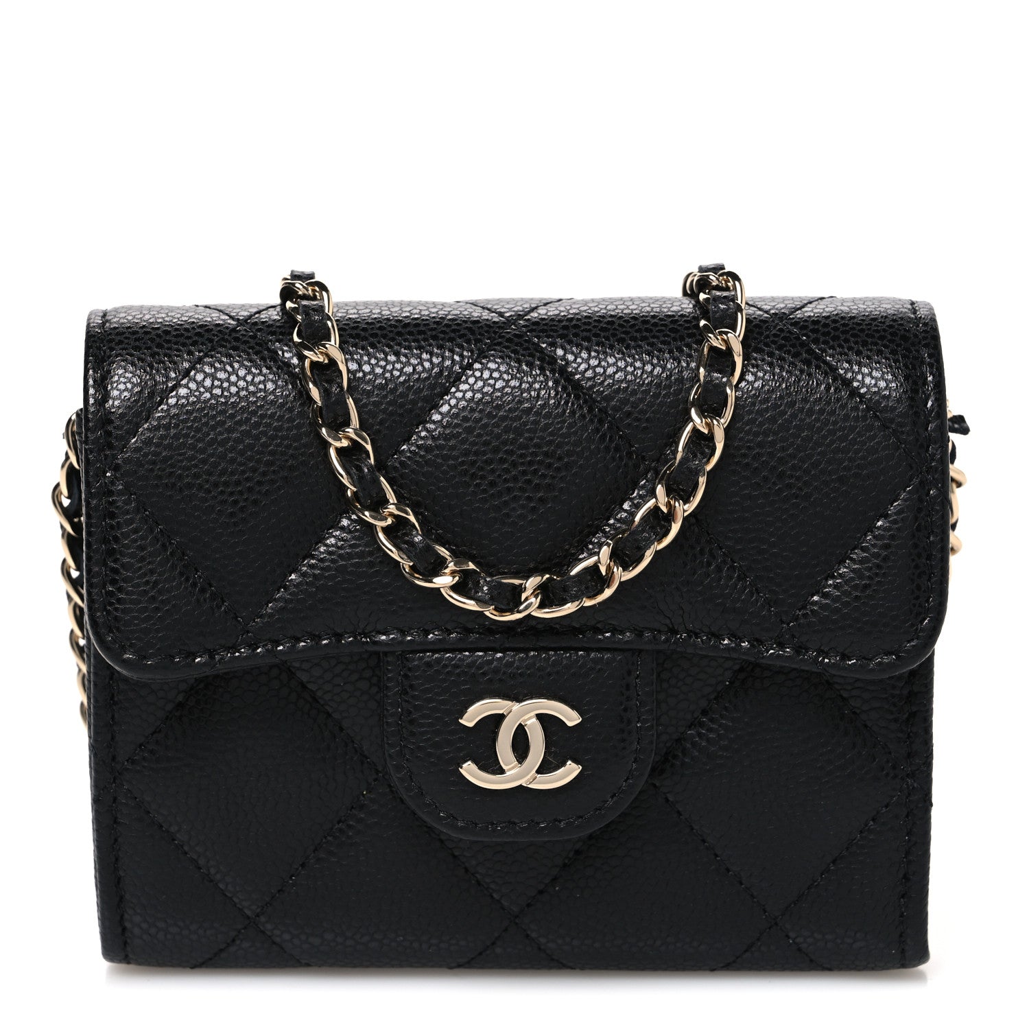 Chanel Caviar Quilted Flap Card Holder On Chain Black 1 of 11