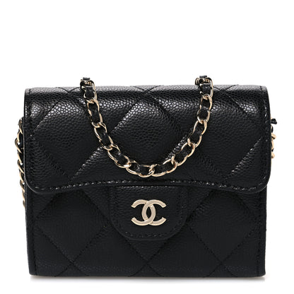 Chanel Caviar Quilted Flap Card Holder On Chain Black 1 of 11