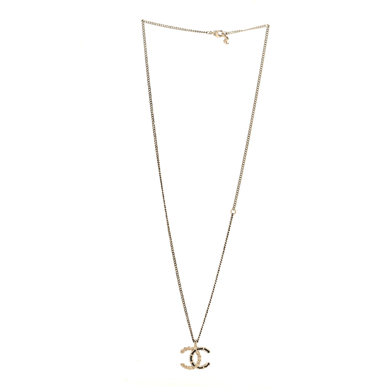 Chanel Enamel Metal Chain French New Wave CC Necklace Black Gold 3 of 4